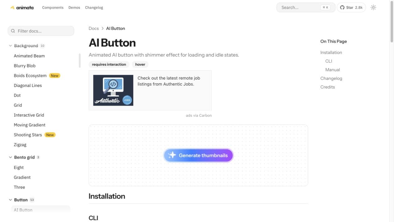 AI Button: кнопка с движущимся градиентом
