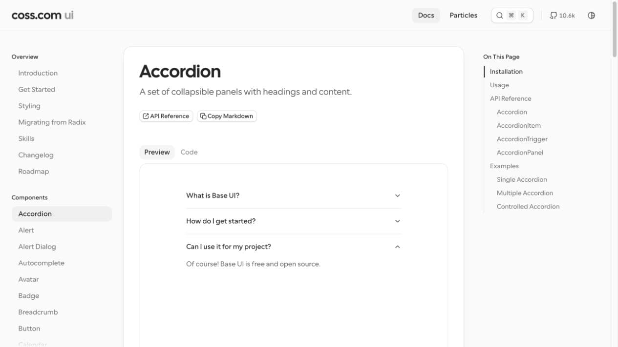 Accordion: раскрывающиеся панели на Base UI